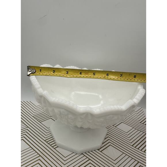 VTG Milk Glass Toltec Pattern Pedestal Fruit Bowl Center Piece - Picture 5 of 6